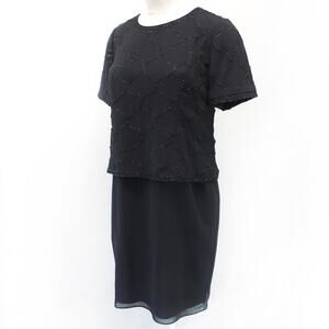 Night Studio New York Vintage Black T-Shirt Dress Embroidered Beads Zip Size 18